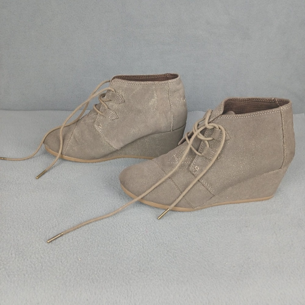 Toms Kala 10013016 Boots‎ Womens 9 Brown Suede Wedge Heel Lace Up Ankle Bootie